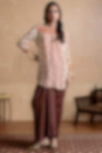 Beige & Multi-Colored Viscose Crepe Floral Printed Kurta by Ritu Kumar at Pernia's Pop Up Shop