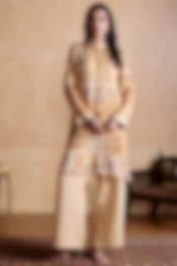 Brown Viscose Satin Floral Printed Kurta by Ritu Kumar at Pernia's Pop Up Shop