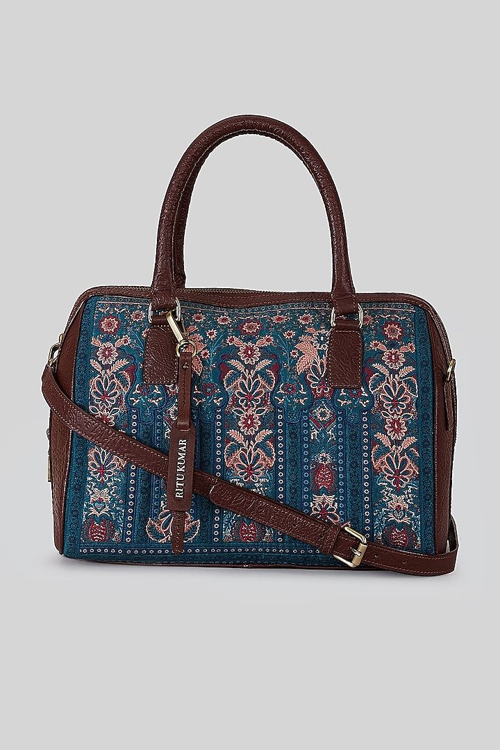 Blue & Tan Printed Grab Bag by Ritu Kumar