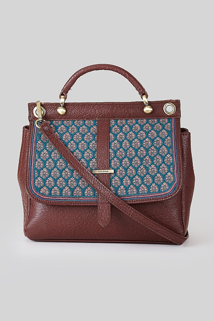 Blue & Tan Printed Sling Bag by Ritu Kumar at Pernia's Pop Up Shop