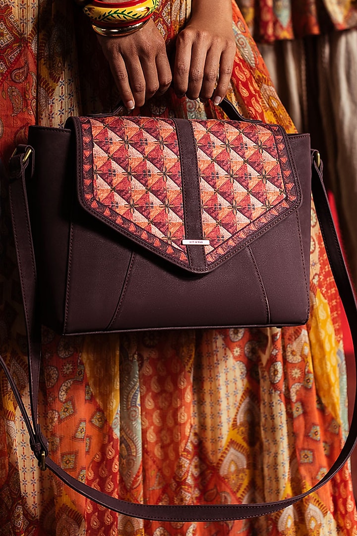 Wine Red Printed Grab Bag by Ritu Kumar at Pernia's Pop Up Shop