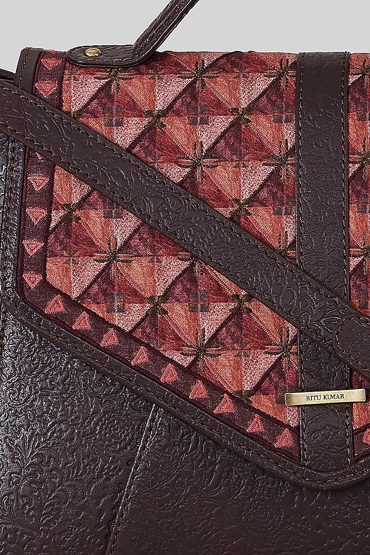 Wine Red Printed Grab Bag by Ritu Kumar at Pernia's Pop Up Shop