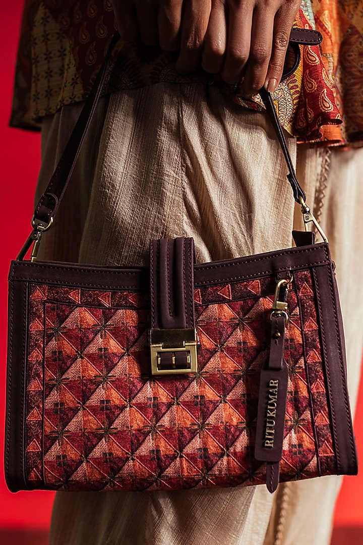 Wine Red Printed Sling Bag by Ritu Kumar at Pernia's Pop Up Shop