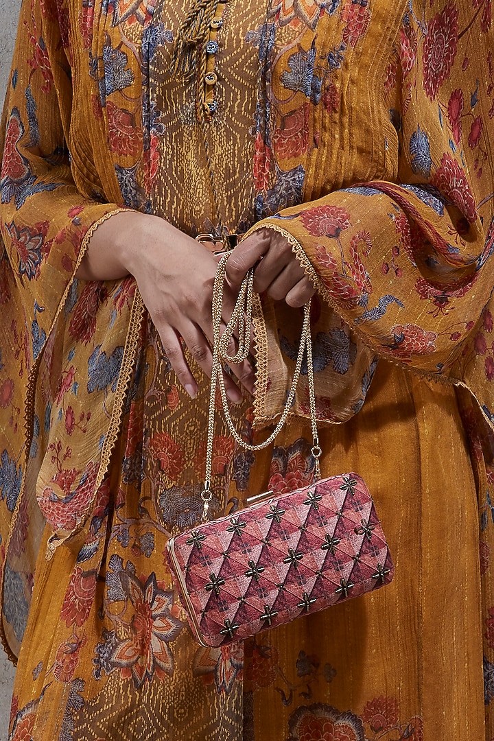 Wine Red Printed Clutch by Ritu Kumar at Pernia's Pop Up Shop