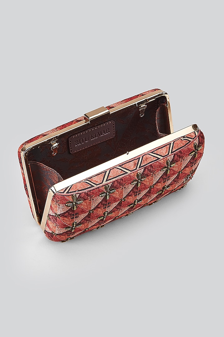 Wine Red Printed Clutch by Ritu Kumar at Pernia's Pop Up Shop