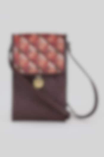 Wine Red Printed Mobile Sling Bag by Ritu Kumar