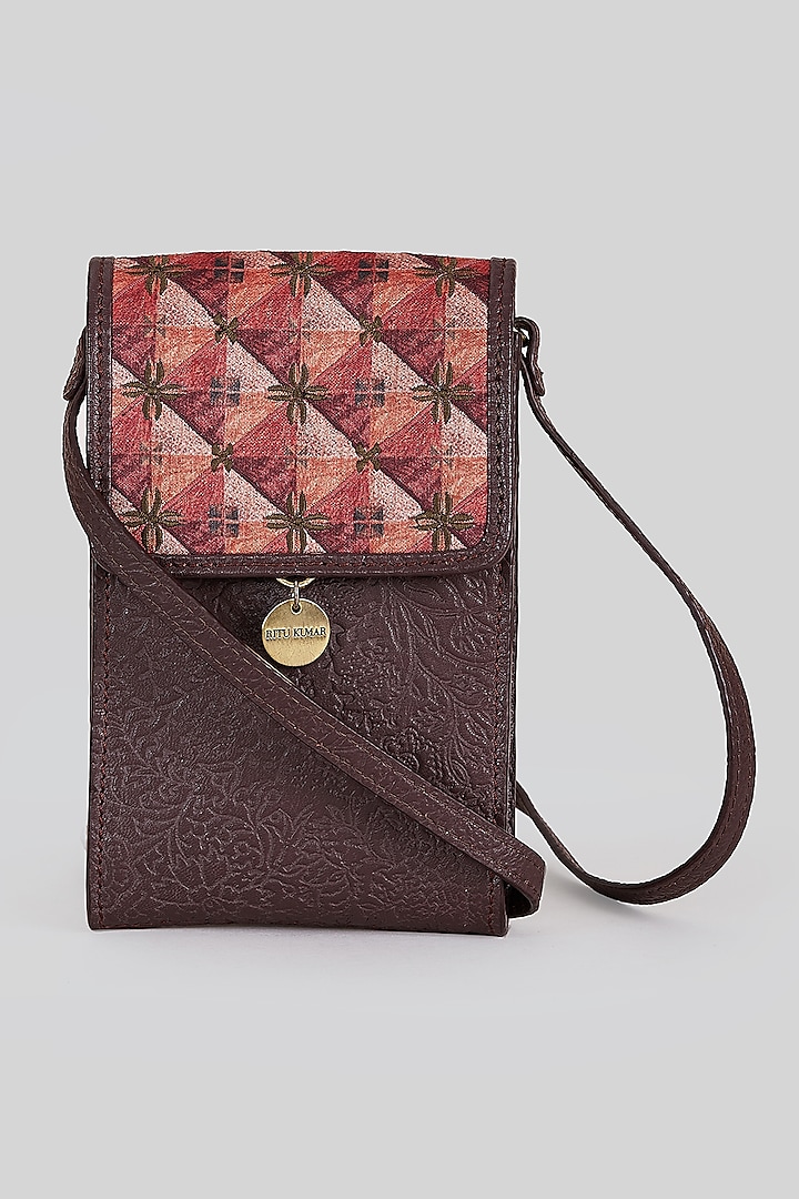 Wine Red Printed Mobile Sling Bag by Ritu Kumar at Pernia's Pop Up Shop