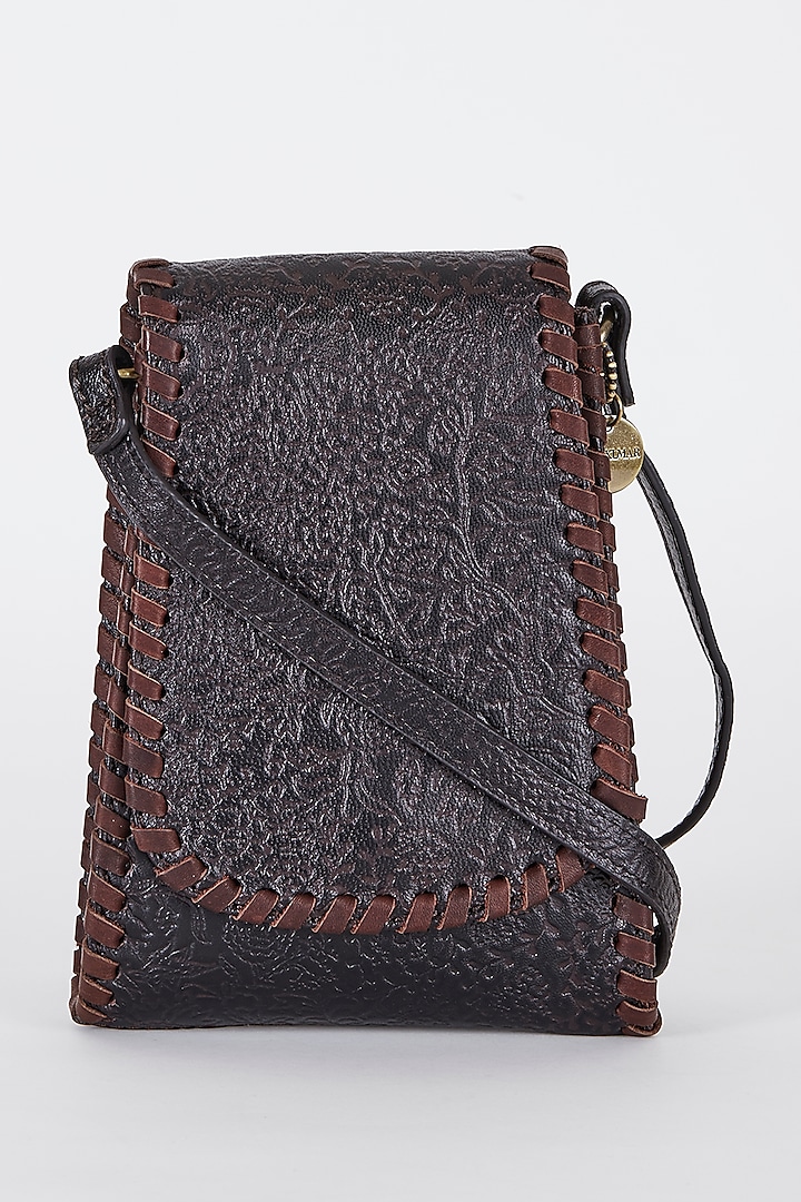 Dark Brown Embossed Printed Sling Bag by Ritu Kumar