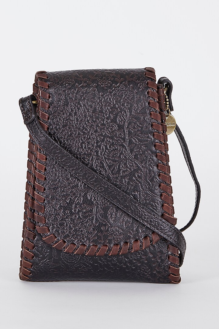 Dark Brown Embossed Printed Sling Bag by Ritu Kumar at Pernia's Pop Up Shop