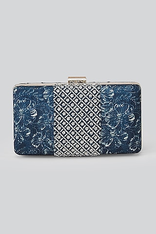 Navy Blue Printed & Embellished Clutch by Ritu Kumar