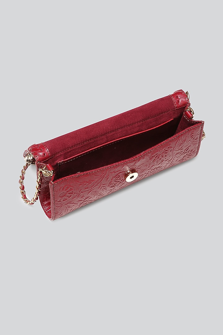 Maroon Printed Rectangle Sling Bag by Ritu Kumar at Pernia's Pop Up Shop