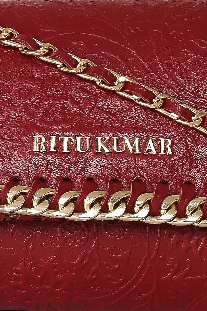 Maroon Printed Rectangle Sling Bag by Ritu Kumar at Pernia's Pop Up Shop