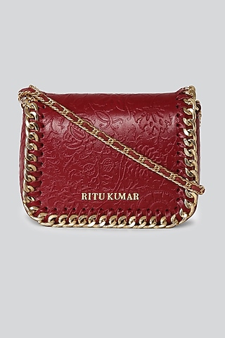 Maroon Printed Sling Bag by Ritu Kumar