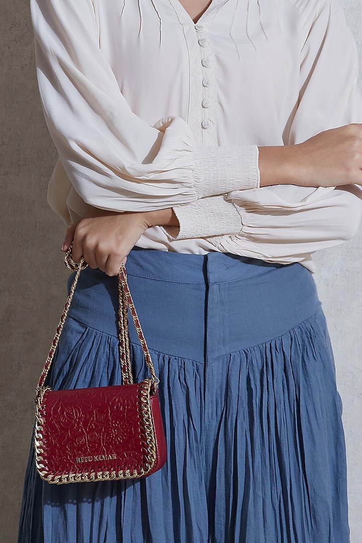 Maroon Printed Sling Bag by Ritu Kumar at Pernia's Pop Up Shop
