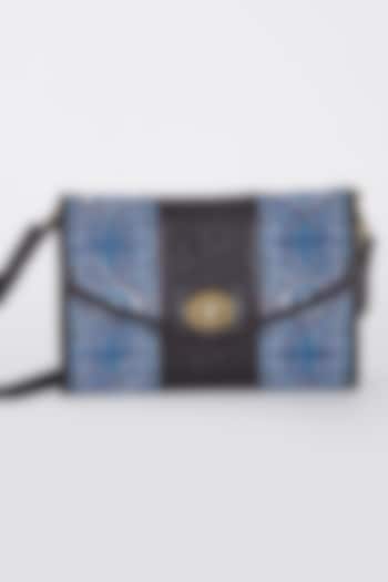 Blue & Brown Embossed Sling Bag by Ritu Kumar