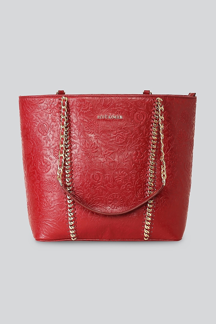Red Leather Tote Bag by Ritu Kumar