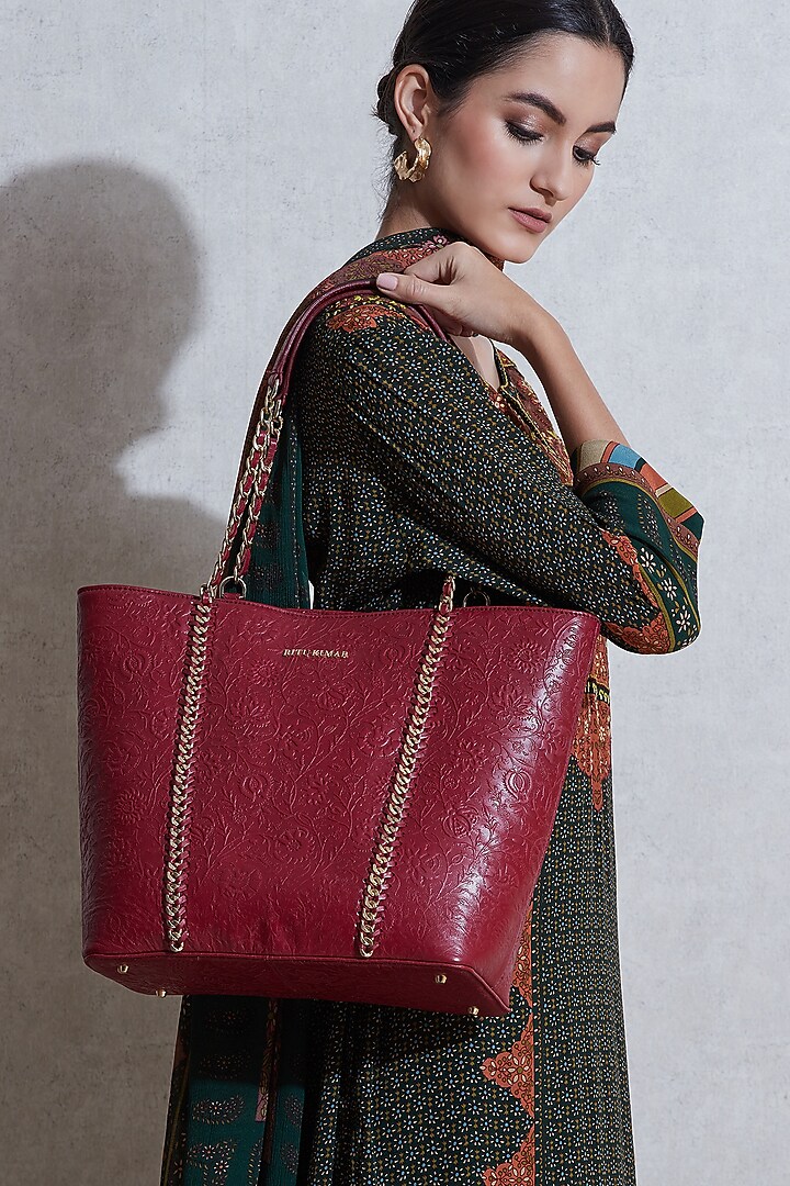 Red Leather Tote Bag by Ritu Kumar at Pernia's Pop Up Shop