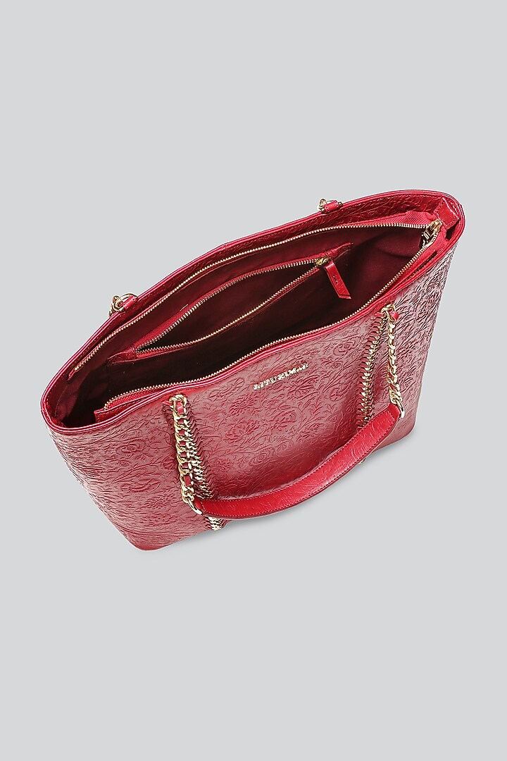 Red Leather Tote Bag by Ritu Kumar at Pernia's Pop Up Shop