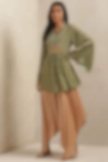 Olive Green Printed Short Kurta by Ritu Kumar at Pernia's Pop Up Shop