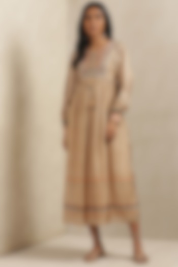 Beige Printed Midi Dress by Ritu Kumar