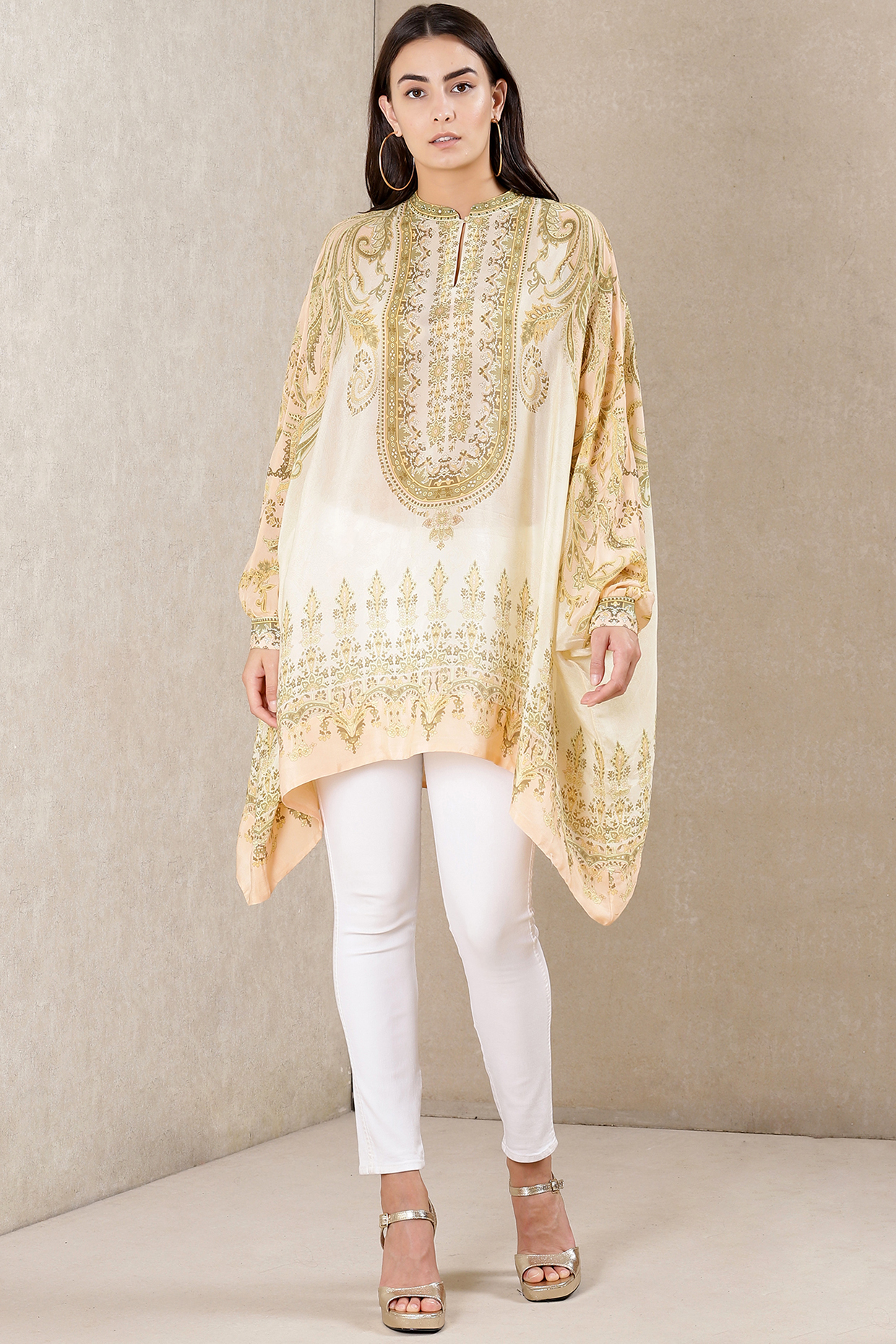 Beige Floral Printed Kaftan  by Ritu Kumar at Pernia's Pop Up Shop