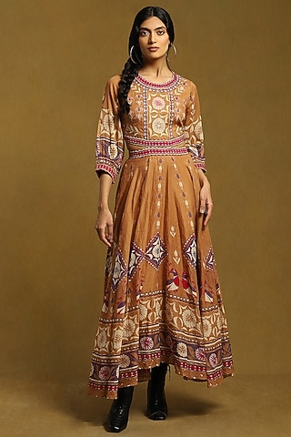 Beige Cotton Printed Dress by Ritu Kumar