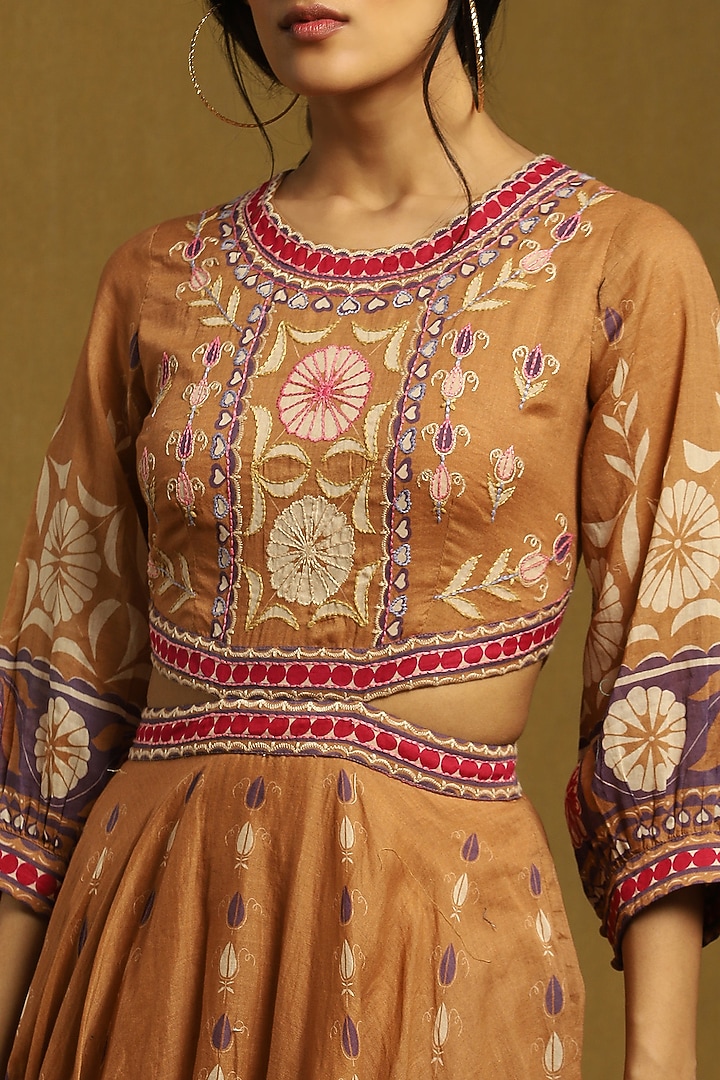 Beige Cotton Printed Vacation Dress by Ritu Kumar at Pernia's Pop Up Shop
