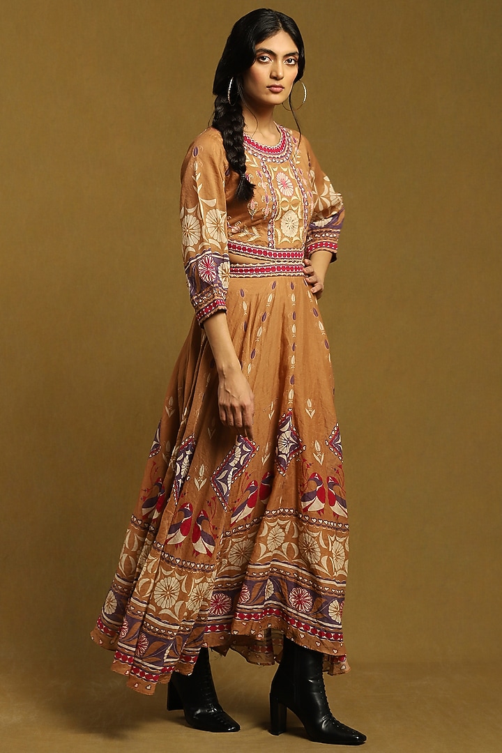 Beige Cotton Printed Vacation Dress by Ritu Kumar at Pernia's Pop Up Shop