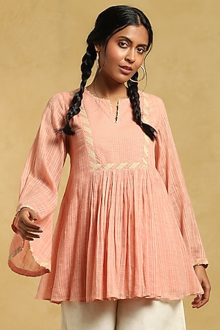 Rose Pink Cotton A-Line Kurta by Ritu Kumar