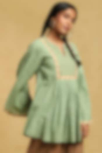 Green Cotton A-Line Kurta by Ritu Kumar at Pernia's Pop Up Shop