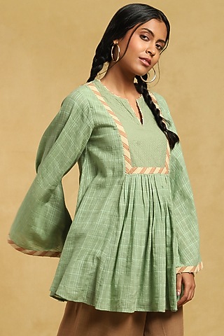 Green Cotton A-Line Kurta by Ritu Kumar