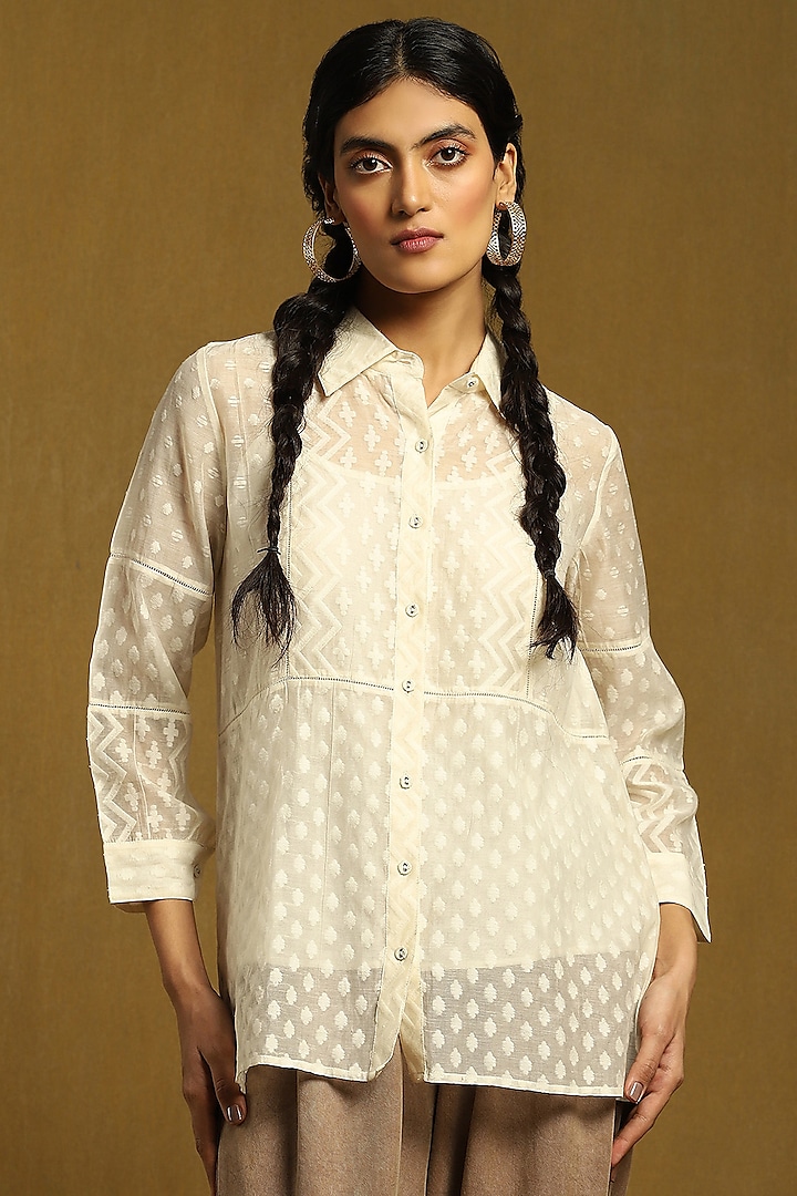 Off White Chanderi Shirt by Ritu Kumar at Pernia's Pop Up Shop