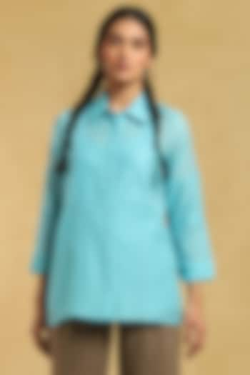 Blue Chanderi Shirt by Ritu Kumar at Pernia's Pop Up Shop