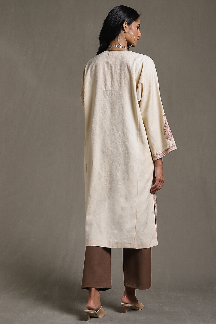 Off-White Wool Embroidered Kaftan by Ritu Kumar at Pernia's Pop Up Shop