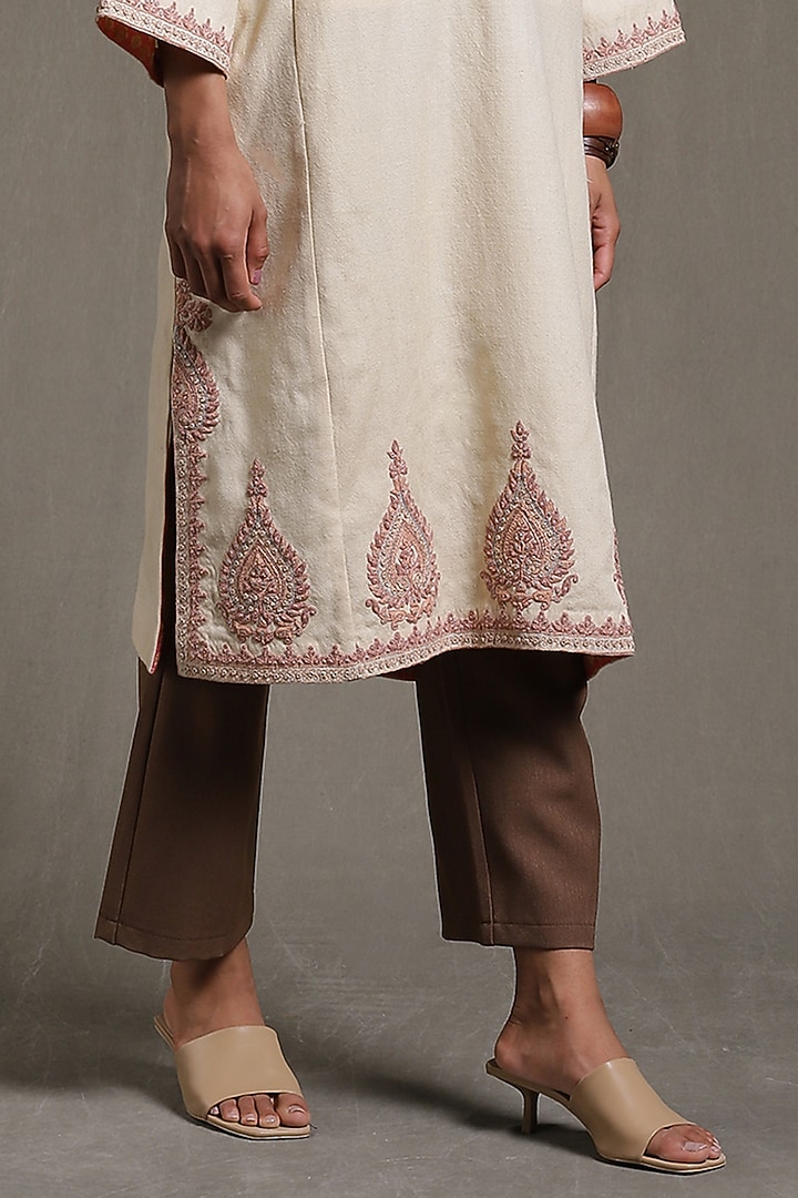 Off-White Wool Embroidered Kaftan by Ritu Kumar at Pernia's Pop Up Shop