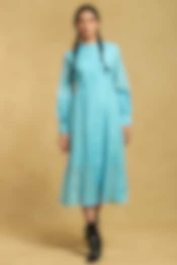 Blue Chanderi Maxi Summer Dress by Ritu Kumar at Pernia's Pop Up Shop