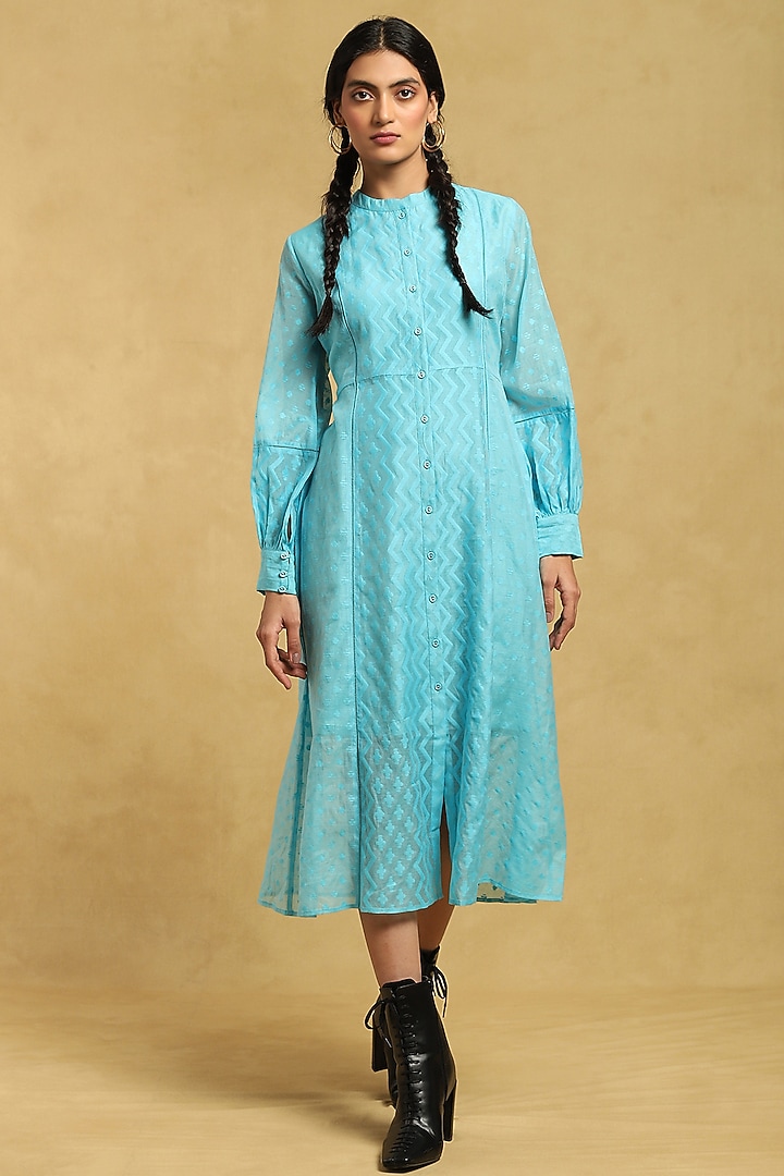 Blue Chanderi Maxi Summer Dress by Ritu Kumar at Pernia's Pop Up Shop