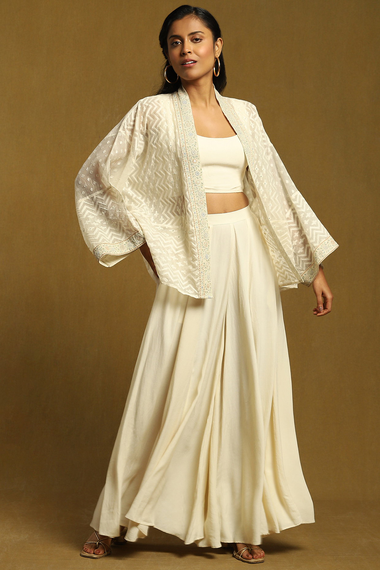 Off White Chanderi Co-Ord Set by Ritu Kumar at Pernia's Pop Up Shop