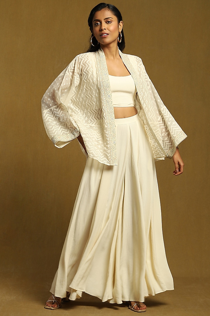 Off White Chanderi Co-Ord Set by Ritu Kumar at Pernia's Pop Up Shop