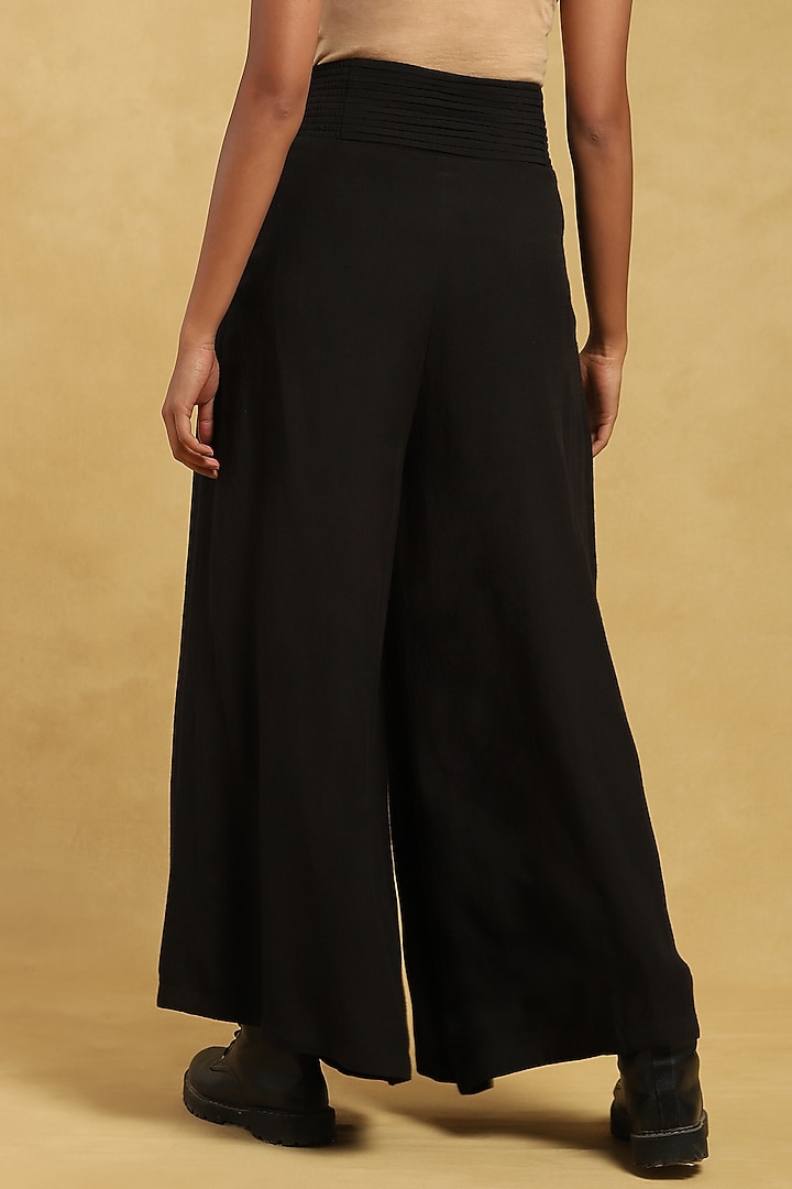 Black Cotton Linen Palazzo Pants by Ritu Kumar at Pernia's Pop Up Shop