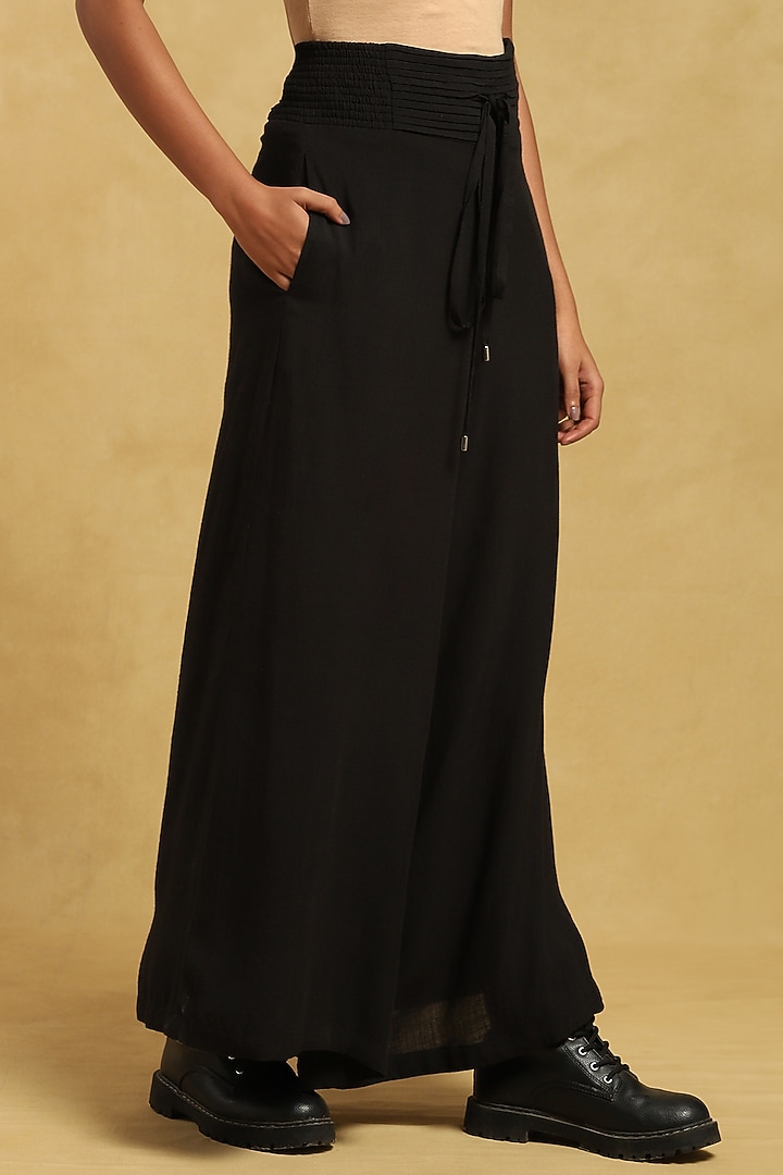 Black Cotton Linen Palazzo Pants by Ritu Kumar at Pernia's Pop Up Shop