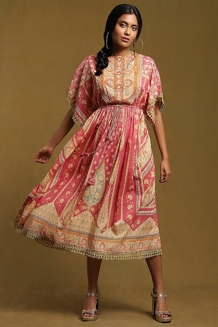Pink Printed Kaftan Dress by Ritu Kumar
