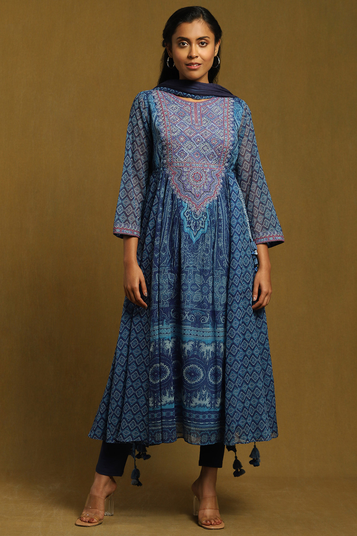Blue Viscose Chiffon Printed Kurta Set by Ritu Kumar at Pernia's Pop Up Shop