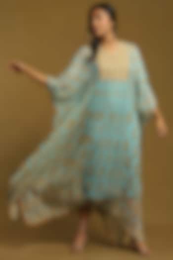 Blue Printed Kaftan Dress by Ritu Kumar