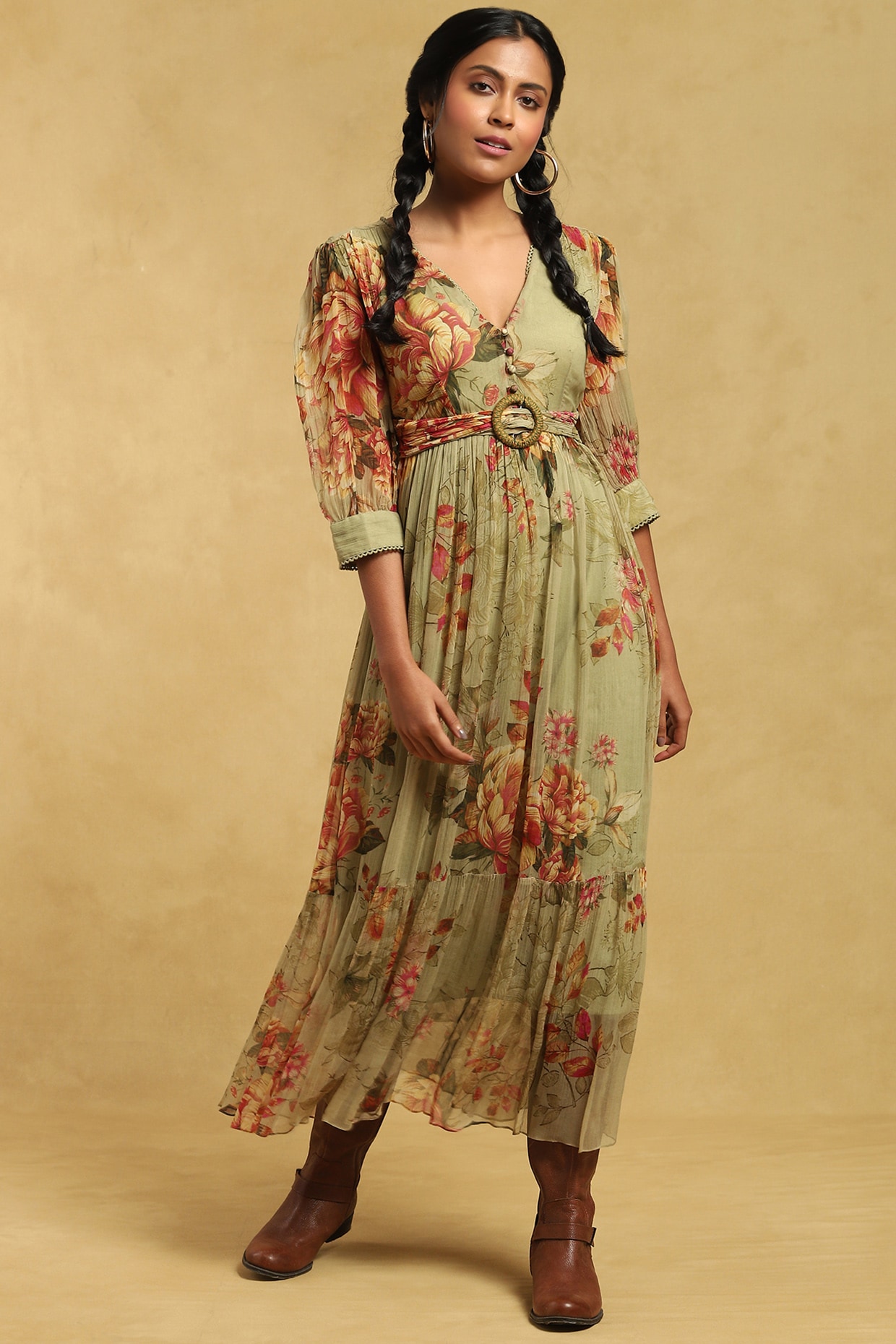 Women's Floral Print Tiered Maxi Dress