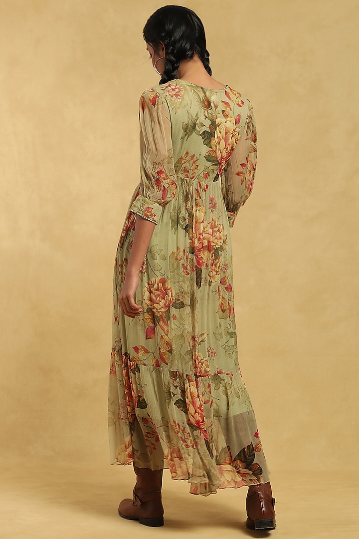 Green Floral Printed Maxi Dress Design by Ritu Kumar at Pernia's Pop Up  Shop 2024