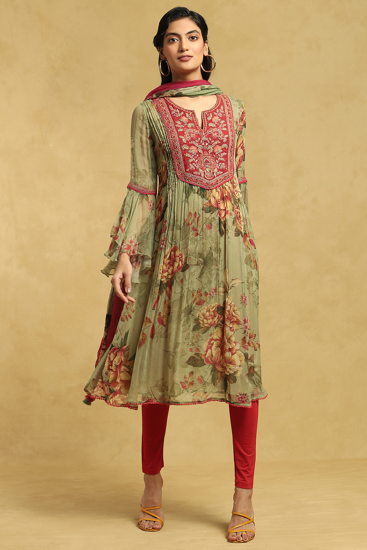 Green Printed & Embroidered Kurta Set by Ritu Kumar at Pernia's Pop Up Shop