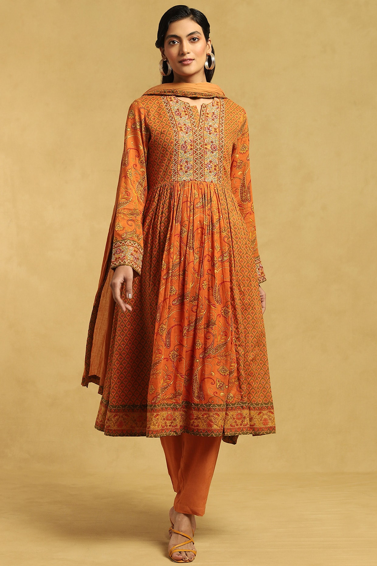 Rust Orange Printed Kurta Set by Ritu Kumar at Pernia's Pop Up Shop 2025