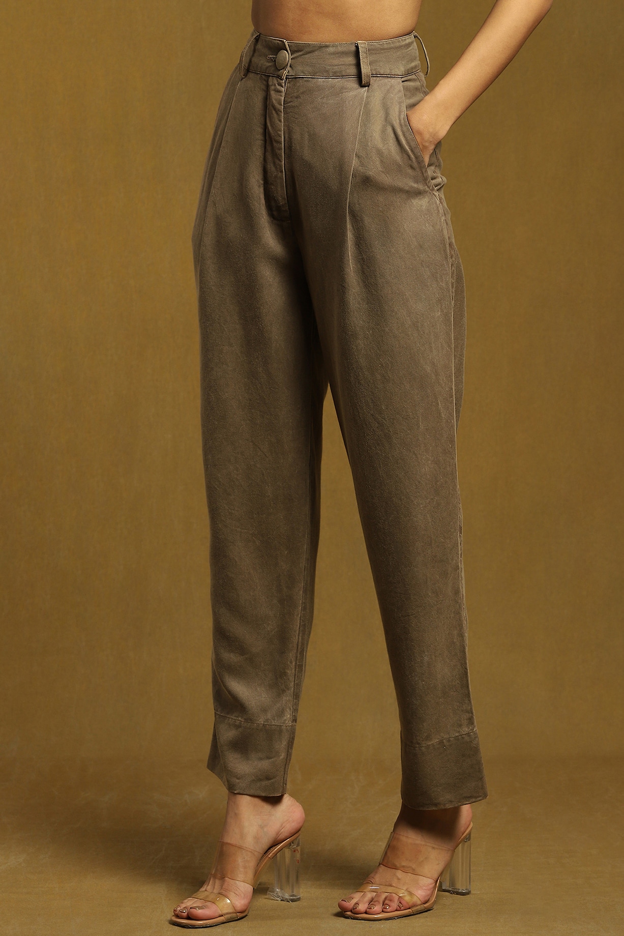 Olive Green Ankle-Length Pants Design by Ritu Kumar at Pernia's Pop Up Shop  2024