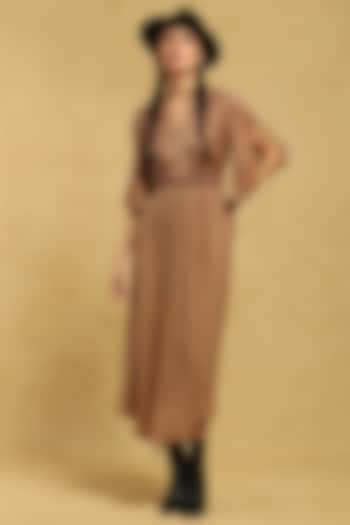 Brown Dehri Satin Maxi Summer Dress by Ritu Kumar at Pernia's Pop Up Shop